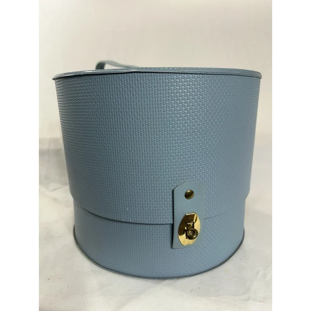 Vintage Everbest Hollywood FL Blue Wig Box Travel Carrier Case Holds 1 Wig USA